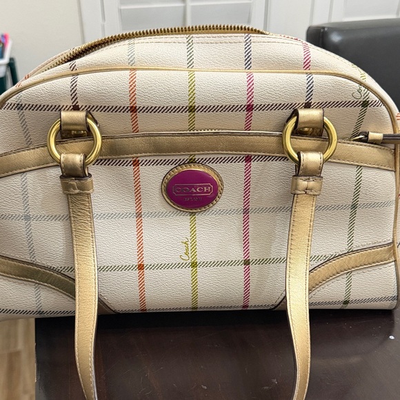 Coach Cream and Gold Plaid Shoulder Bag - Picture 2 of 13